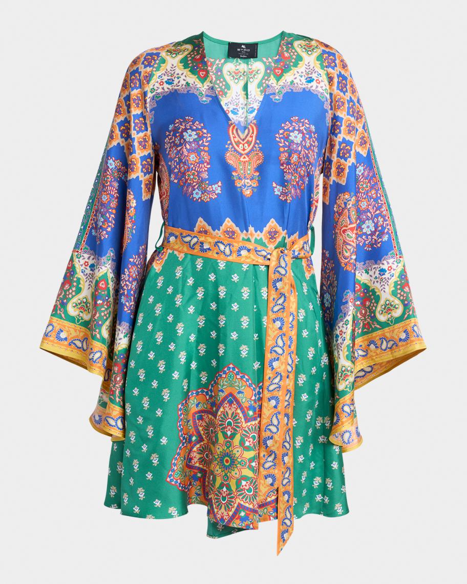 summer dress with short sleeves THML Blue Collared V Neck Short Puff Sleeve Midi Dress  SSYS