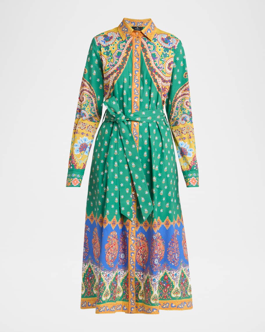 Etro Belted Paisley Cotton Midi Shirtdress | Neiman Marcus