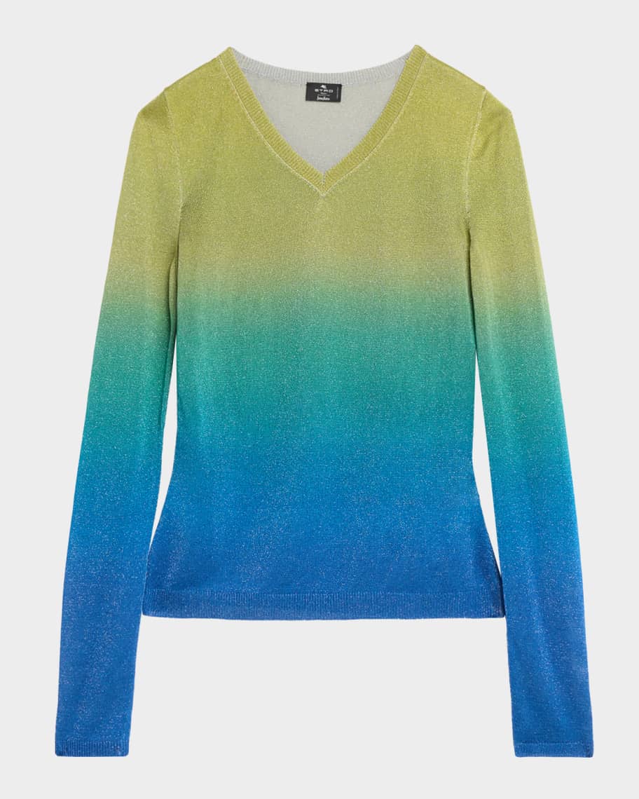 Etro Metallic Ombre Knit V-Neck Sweater | Neiman Marcus