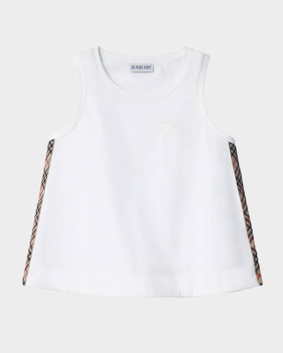 Burberry Girl's Check Trim Cotton Top, Size 6M-14 | Neiman Marcus
