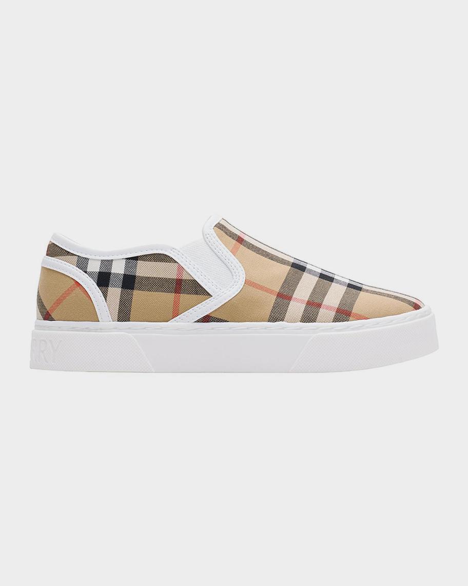 Burberry Kid's Check Cotton Slip-On Sneakers, Toddler/Kids