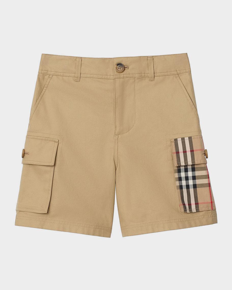 Burberry Boy's Check-Trim Cotton Cargo Shorts, Size 3-14 | Neiman