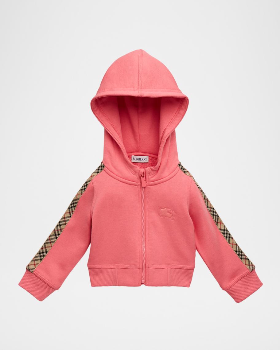 Burberry Girl's Check-Trim Cotton Zip Hoodie, Size 6M-3 | Neiman