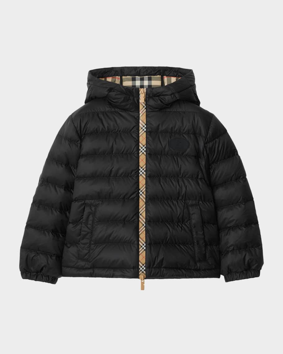 Burberry Boy's Checker-Tape Nylon Hooded Puffer Jacket, Size 4-14