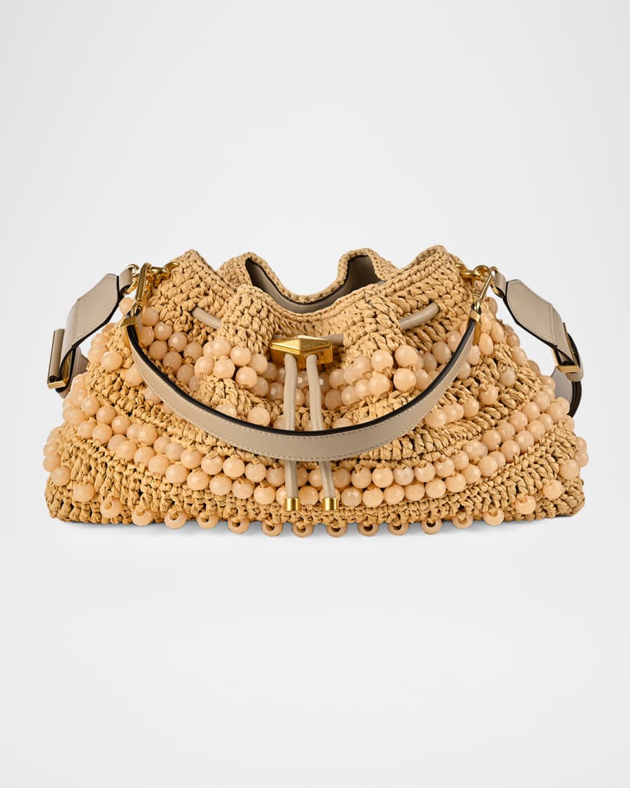 Jimmy Choo Riviera Bon Bon Beaded Raffia Shoulder Bag | Neiman Marcus