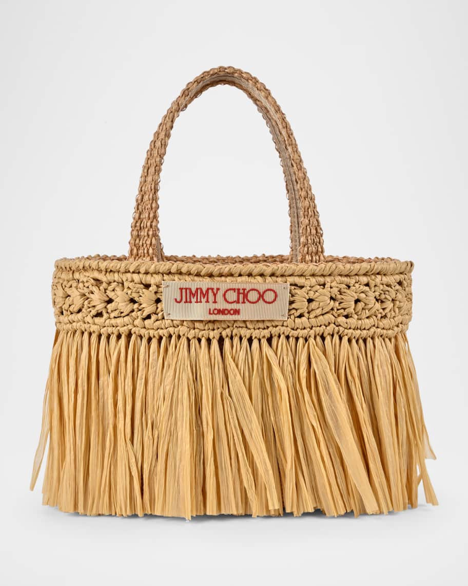 Jimmy Choo Avenue Fringed Raffia Beach Tote Bag | Neiman Marcus