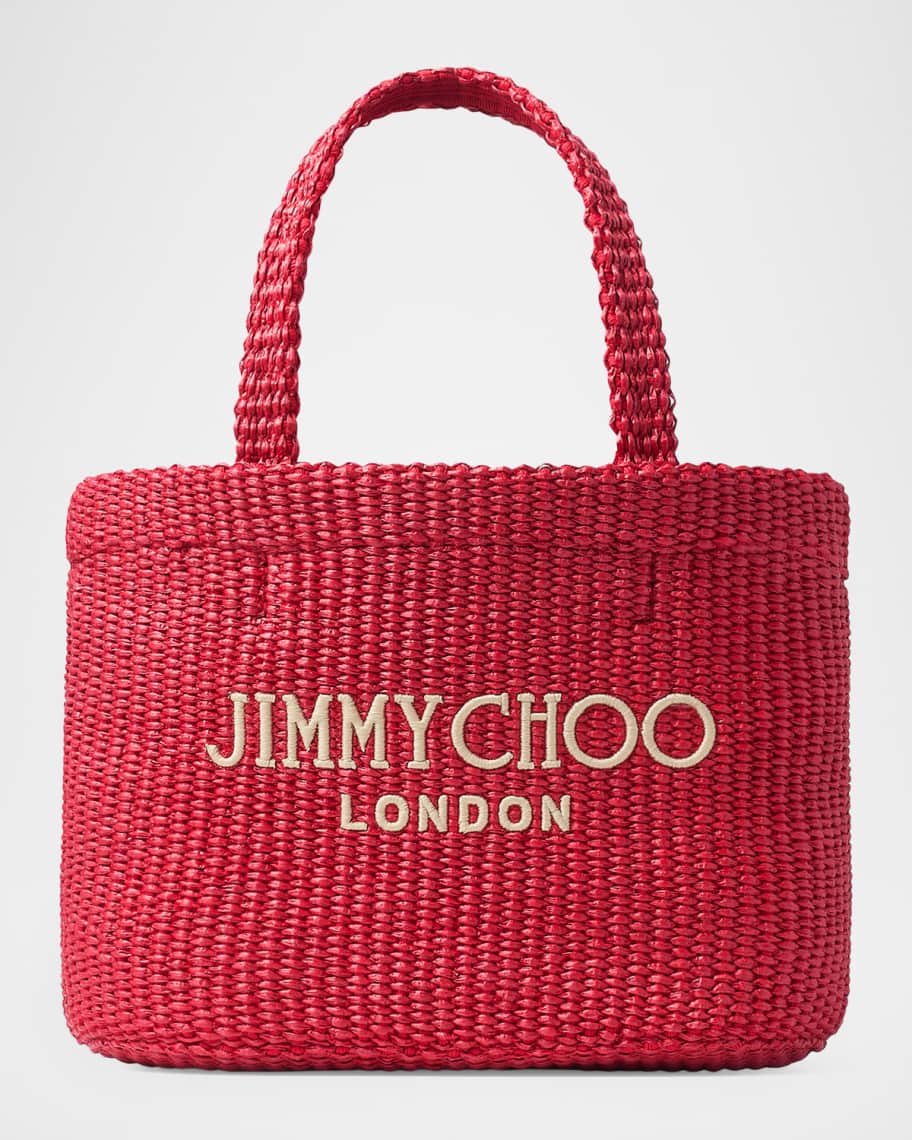 Jimmy Choo Embroidered Raffia Small Beach Tote Bag | Neiman Marcus