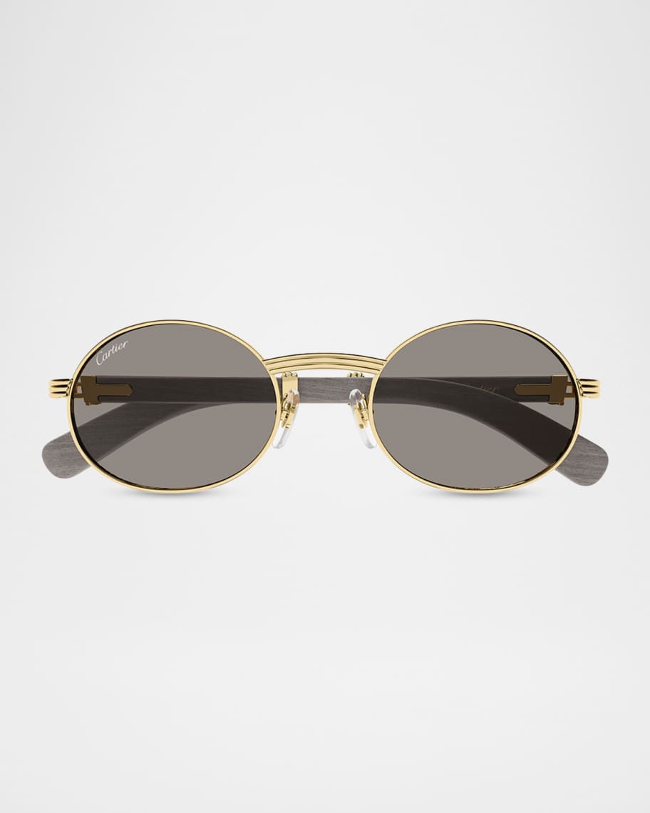 Cartier Men's CT0616S-002 Metal and Acacia Wood Round Sunglasses
