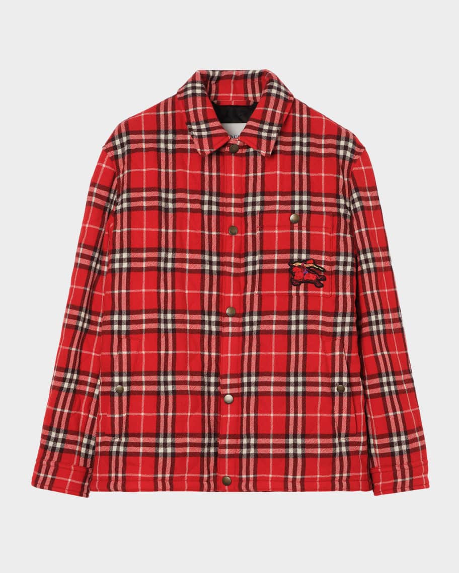 Burberry Men's Check Wool Snap-Front Overshirt | Neiman Marcus