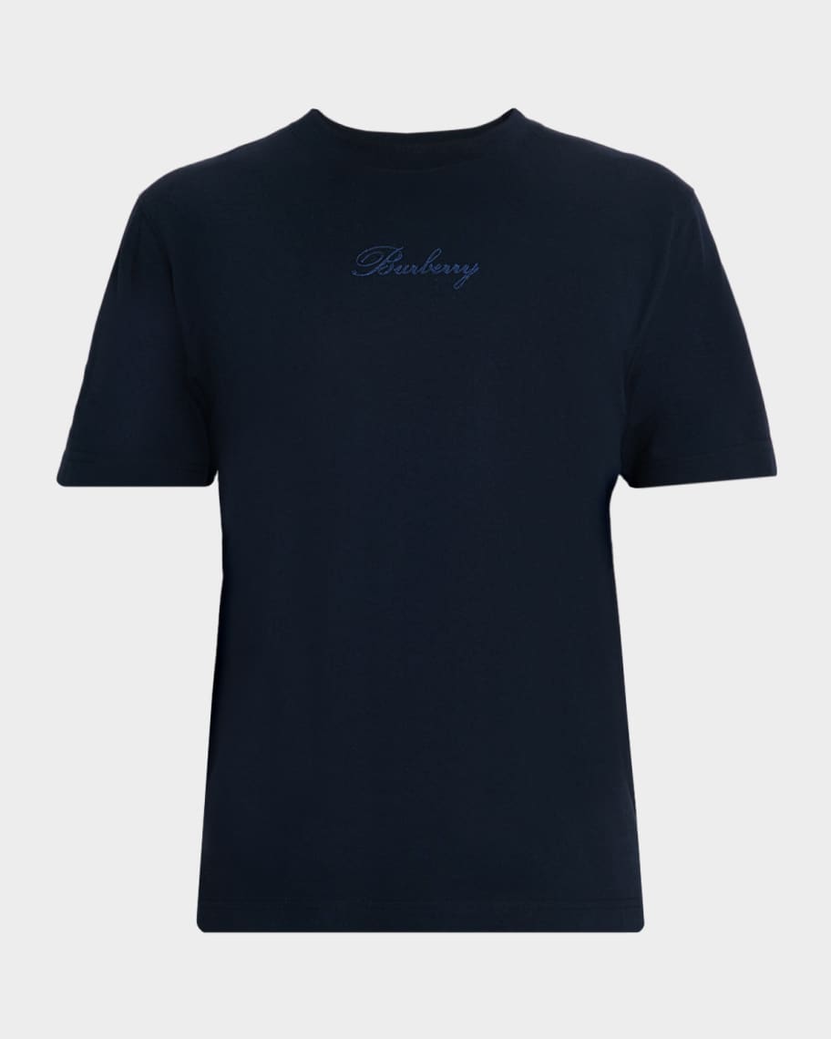 Burberry Men's Check Cursive Logo Cotton T-Shirt | Neiman Marcus