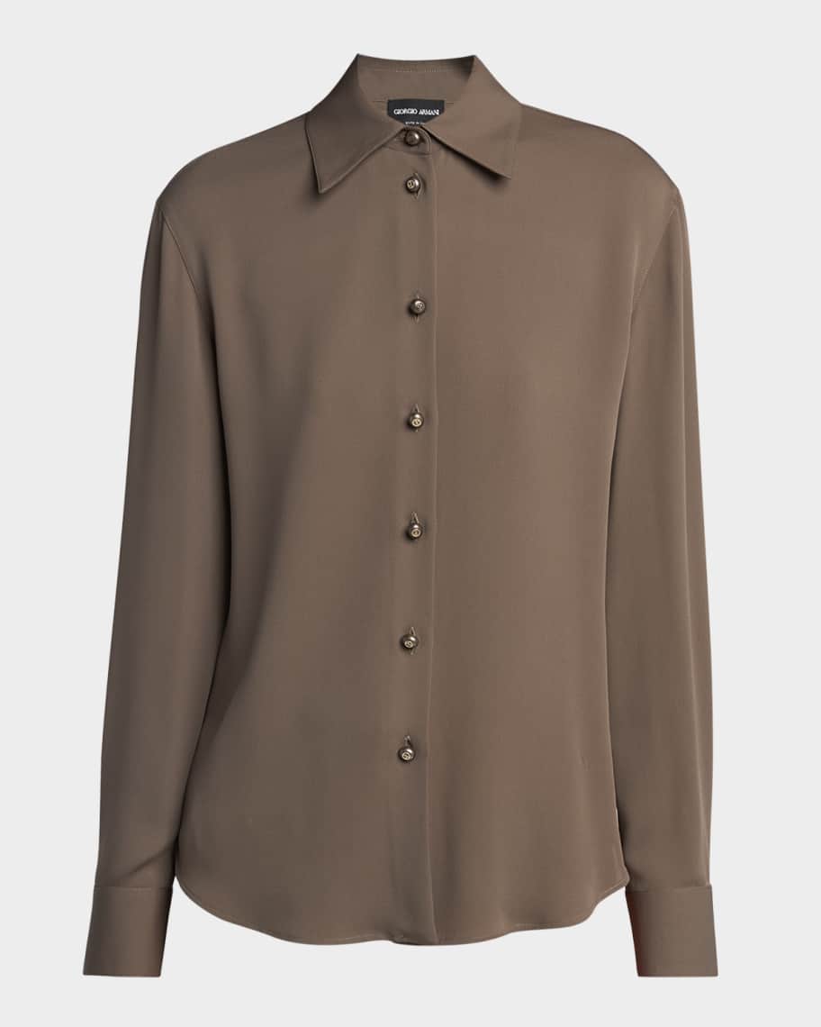 Giorgio Armani Pearly Buttoned Silk Georgette Shirt | Neiman Marcus