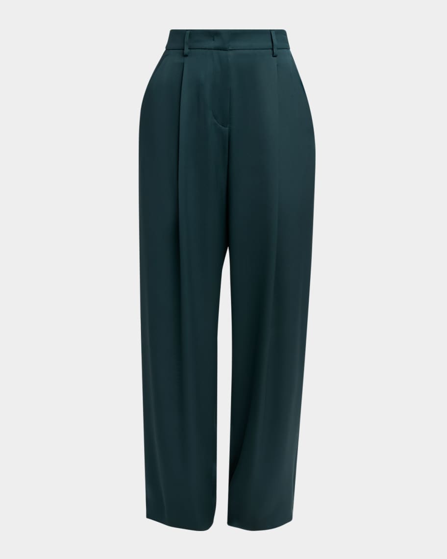 Giorgio Armani Pleated Silk Straight-Leg Trousers | Neiman Marcus