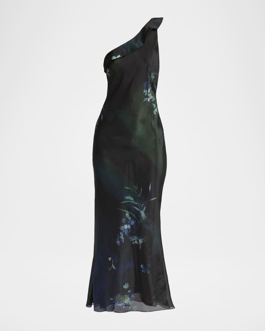 Giorgio Armani One-Shoulder Floral Silk Maxi Slip Dress | Neiman