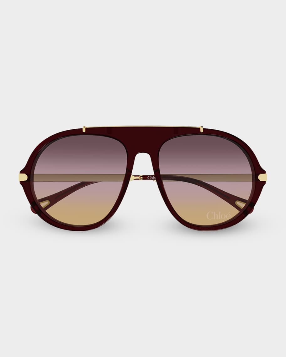Chloe 58mm Acetate & Metal Aviator Sunglasses | Neiman Marcus