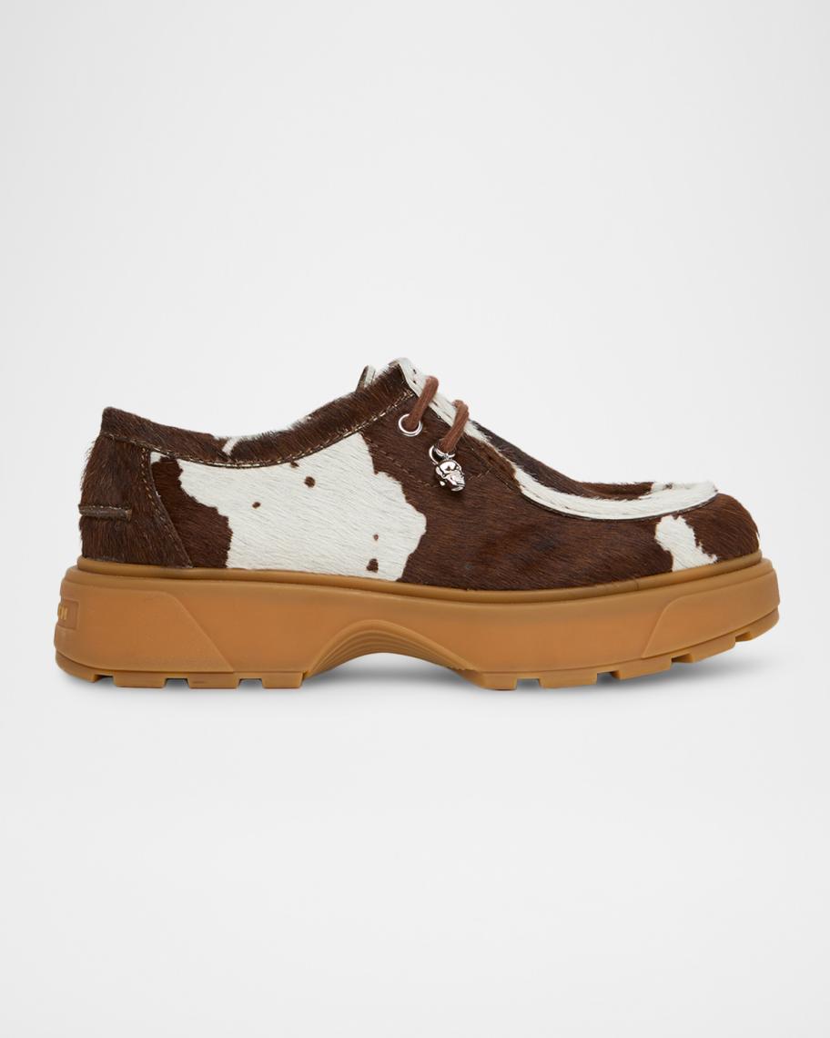 McQueen Men's Rover Cow-Print Pony Hair Lug-Sole Loafers | Neiman