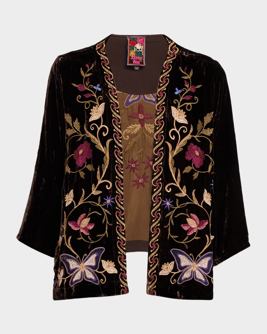Johnny Was Carmina Floral-Embroidered Velvet Bolero | Neiman Marcus