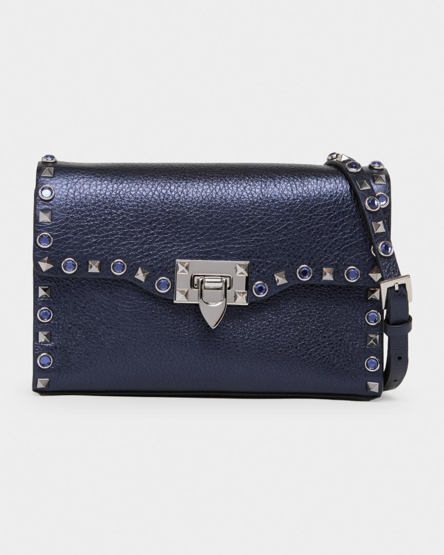 Valentino Garavani Small Rockstud & Rhinestone Metallic Leather