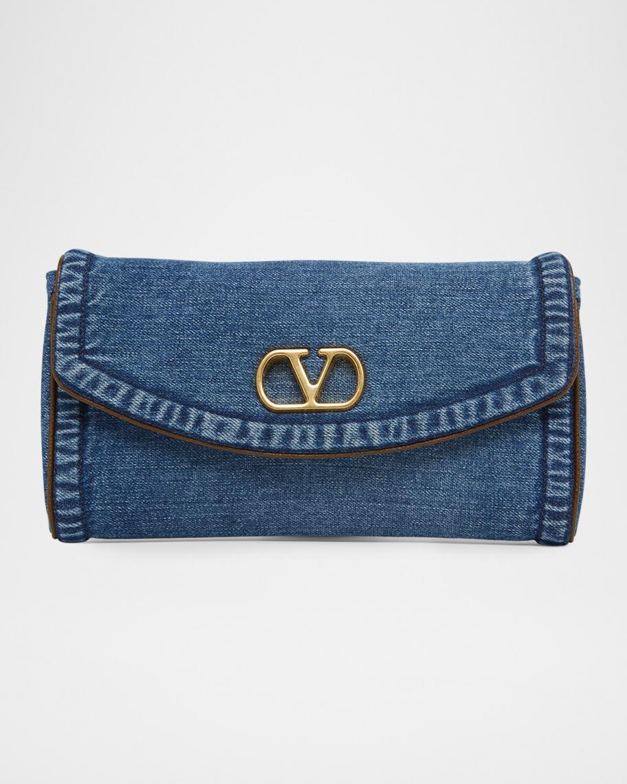 Valentino Garavani DeVain Small Denim VLogo Shoulder Bag | Neiman
