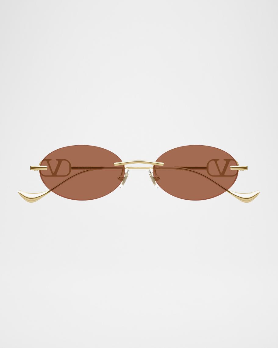 Valentino Garavani VLogo 53mm Metal Oval Sunglasses | Neiman Marcus
