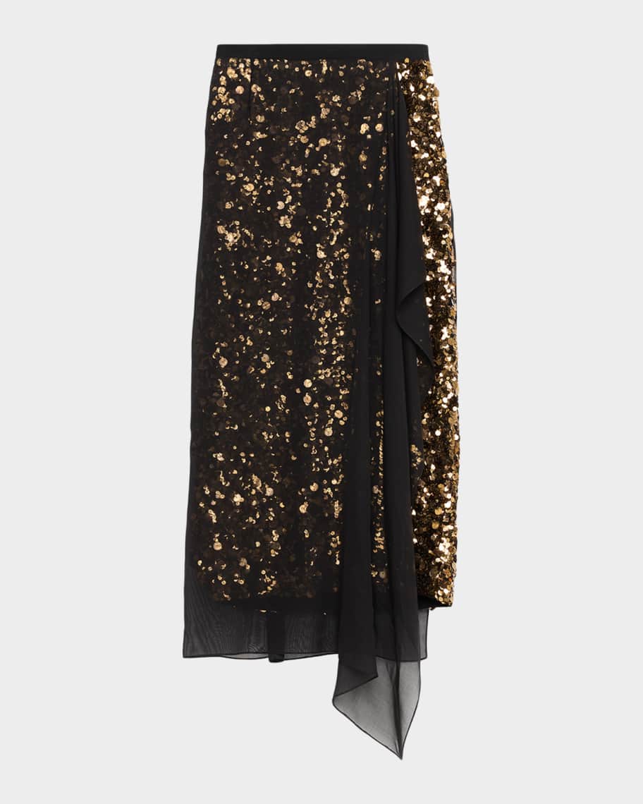 Michael Kors Women's Sequin Embellished & Silk Georgette Veiled Wool Crepe Skirt - Black - Mid length Skirts