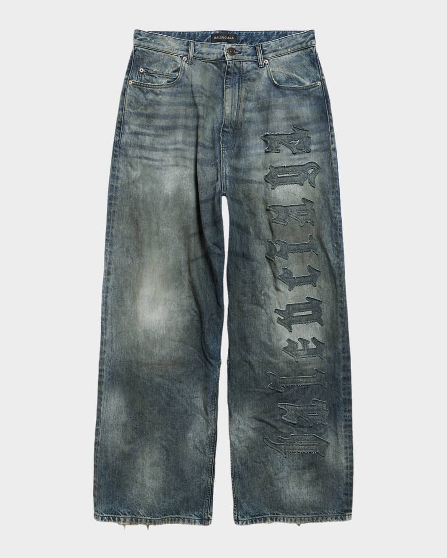 Balenciaga Men's Minimal Gothic Denim Baggy Wide-Leg Pants