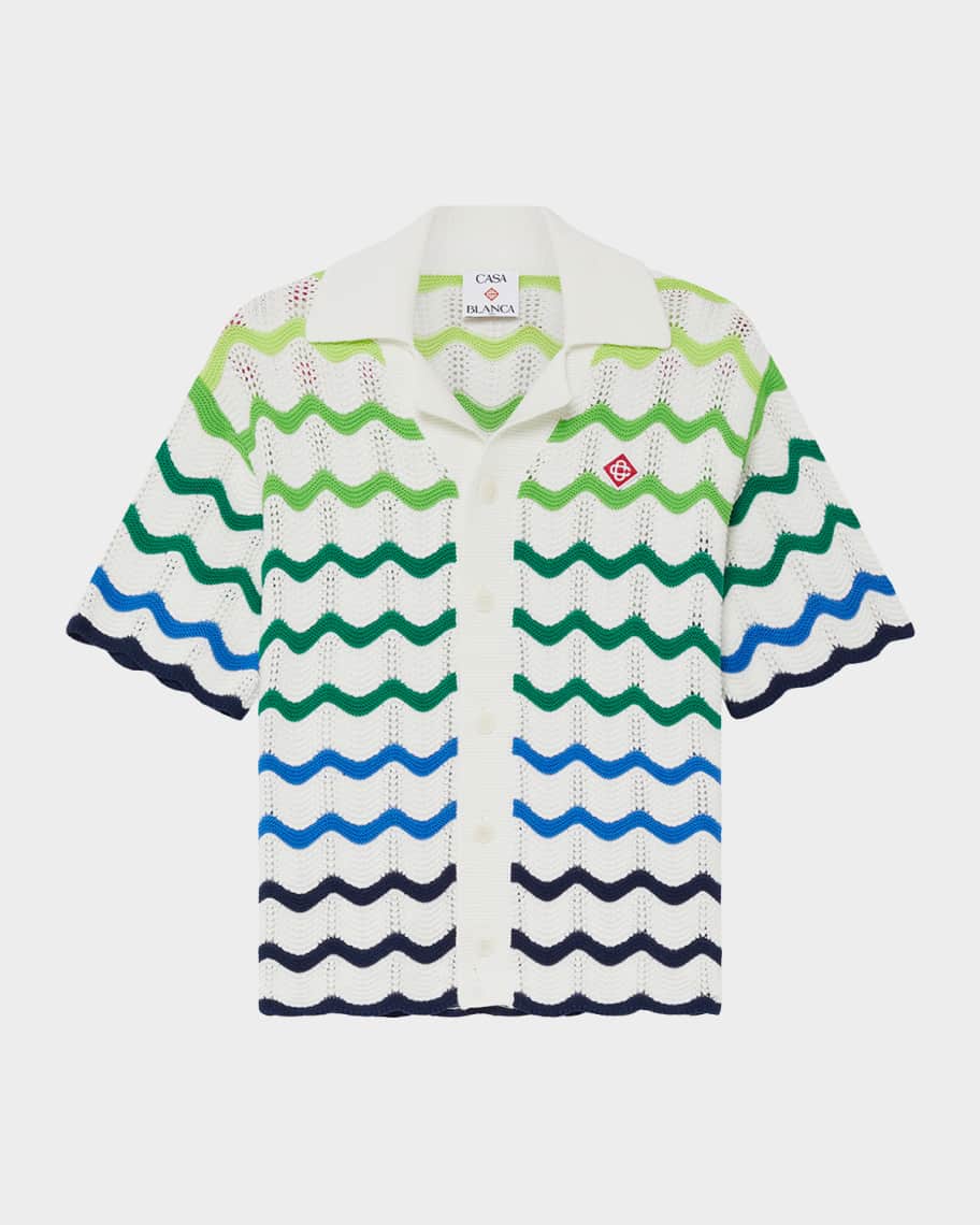 CASABLANCA Boy's Gradient Wave Short-Sleeve Crochet Shirt, Size 3