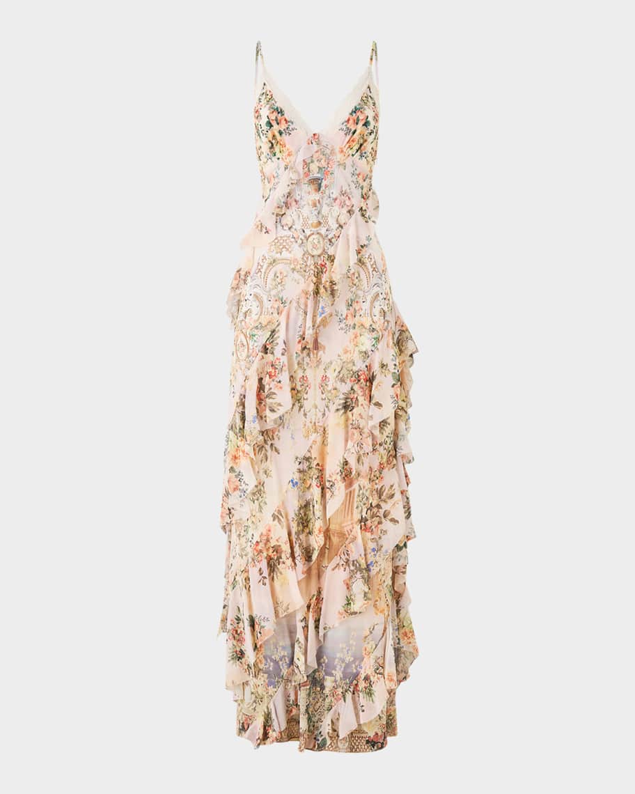 Camilla Twilight in Istanbul Asymmetrical Ruffle Slip Dress | Neiman Marcus