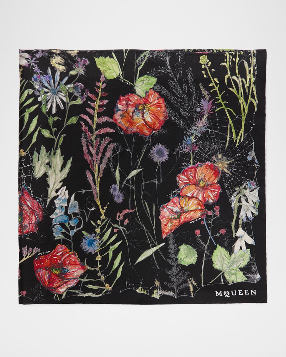 McQueen Spider Floral Silk Twill Scarf | Neiman Marcus