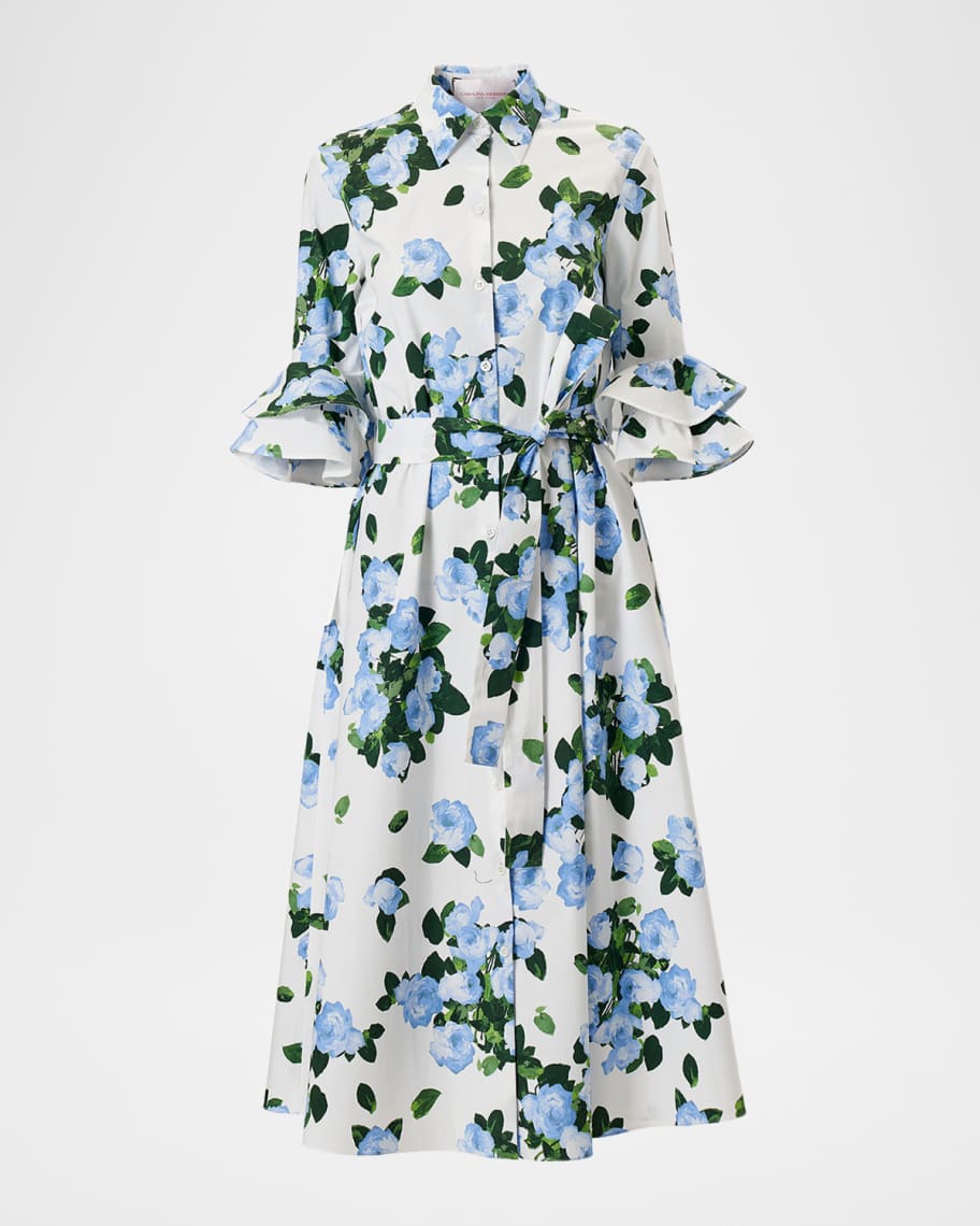 navy blue dress for baby girl Carolina Herrera Floral Pleated Asymmetric Seam Maxi Dress main image 1
