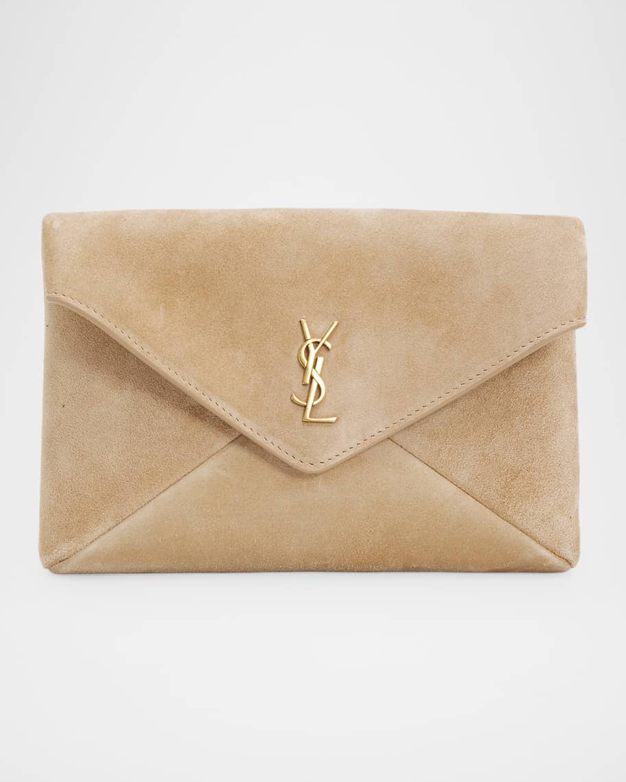 Saint Laurent Cassandre Large Suede Envelope Clutch Bag | Neiman