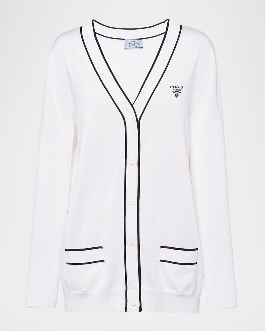 Prada Contrast-Trim Silk Cardigan | Neiman Marcus