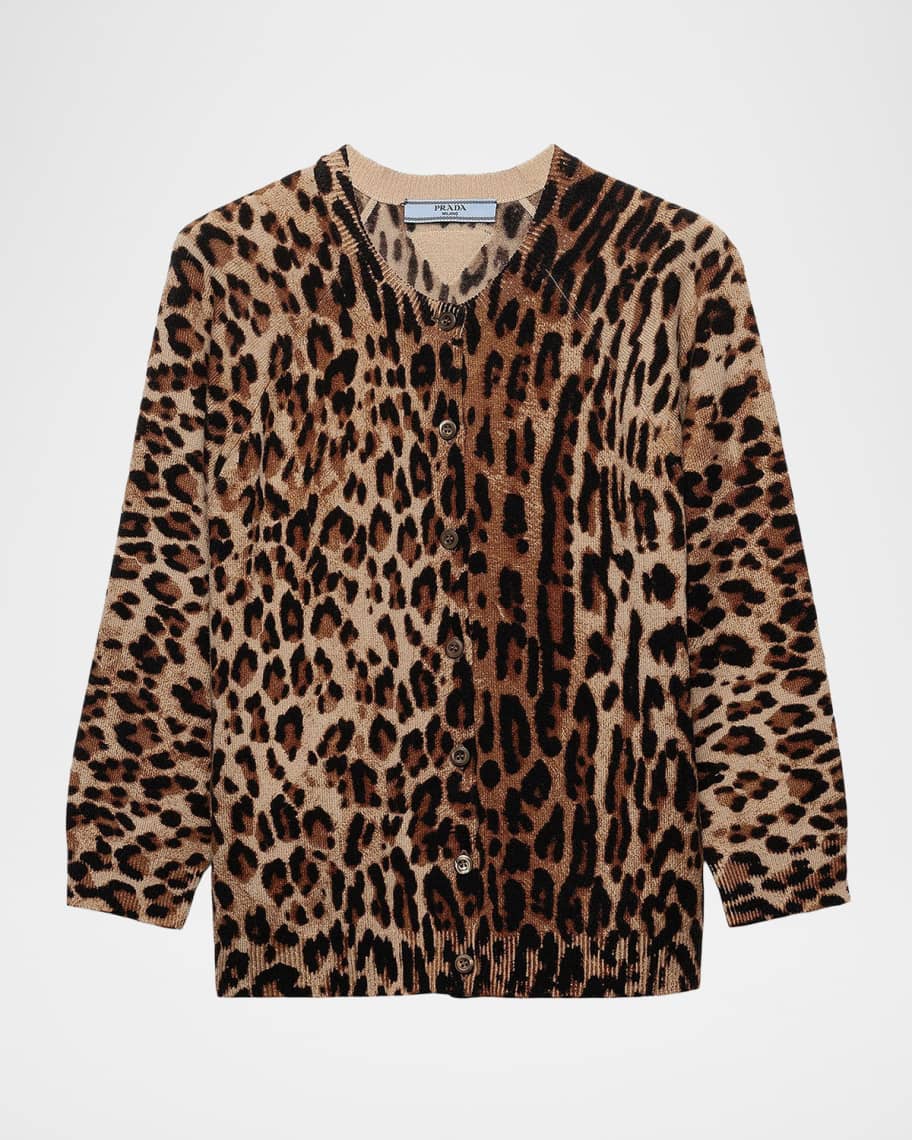 Prada Leopard-Print Cashmere Cardigan | Neiman Marcus