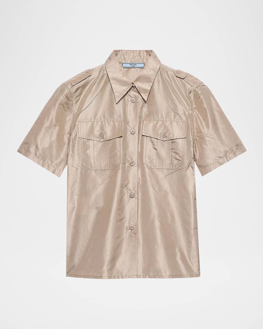 Prada Short-Sleeved Silk Taffeta Shirt | Neiman Marcus