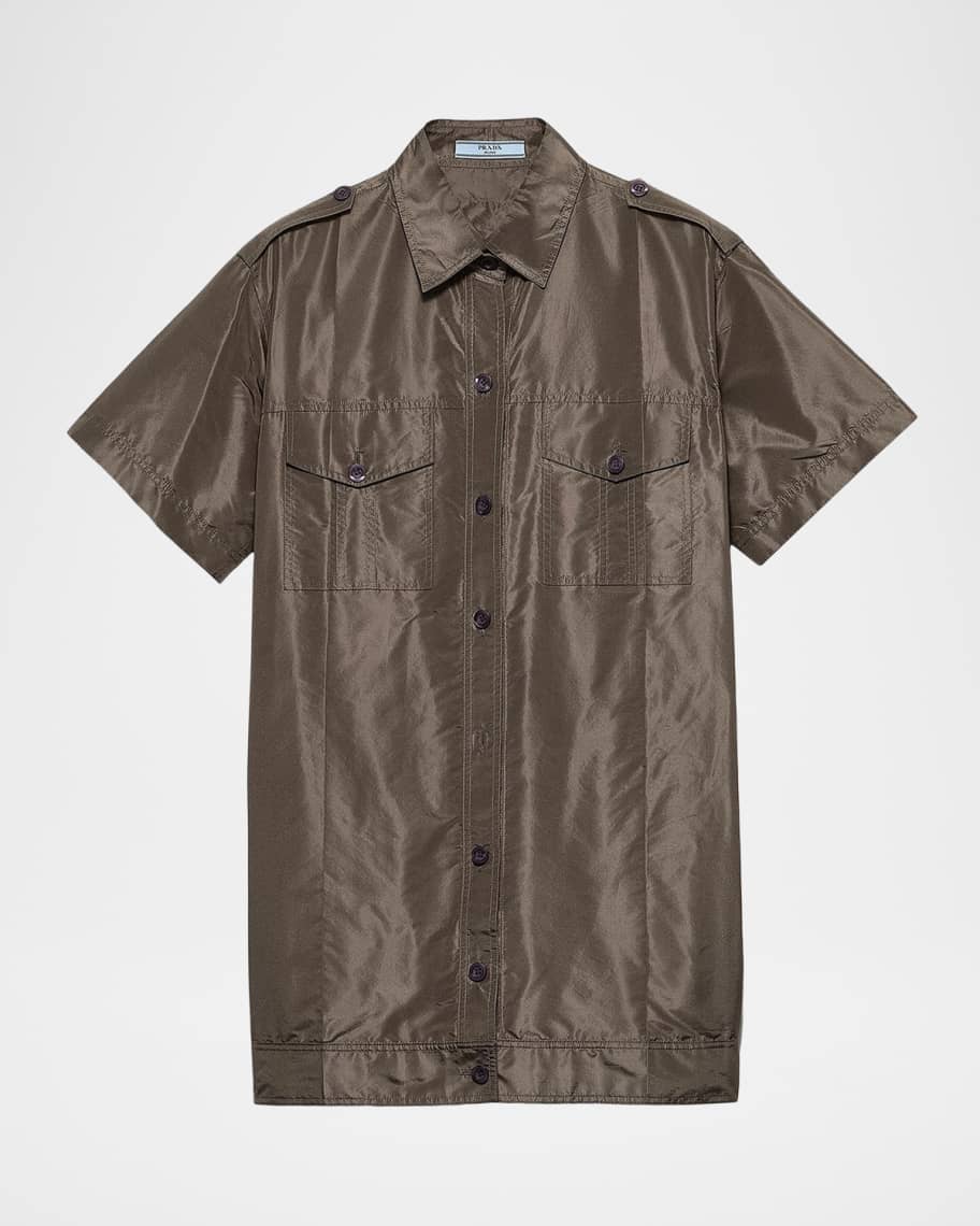 Prada Short-Sleeved Silk Taffeta Shirt | Neiman Marcus
