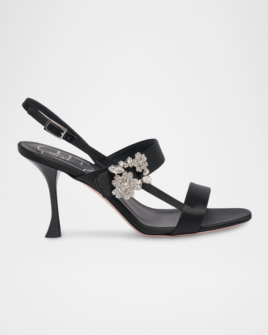 Roger Vivier 85mm Mini Bouquet Satin Slingback Sandals | Neiman Marcus