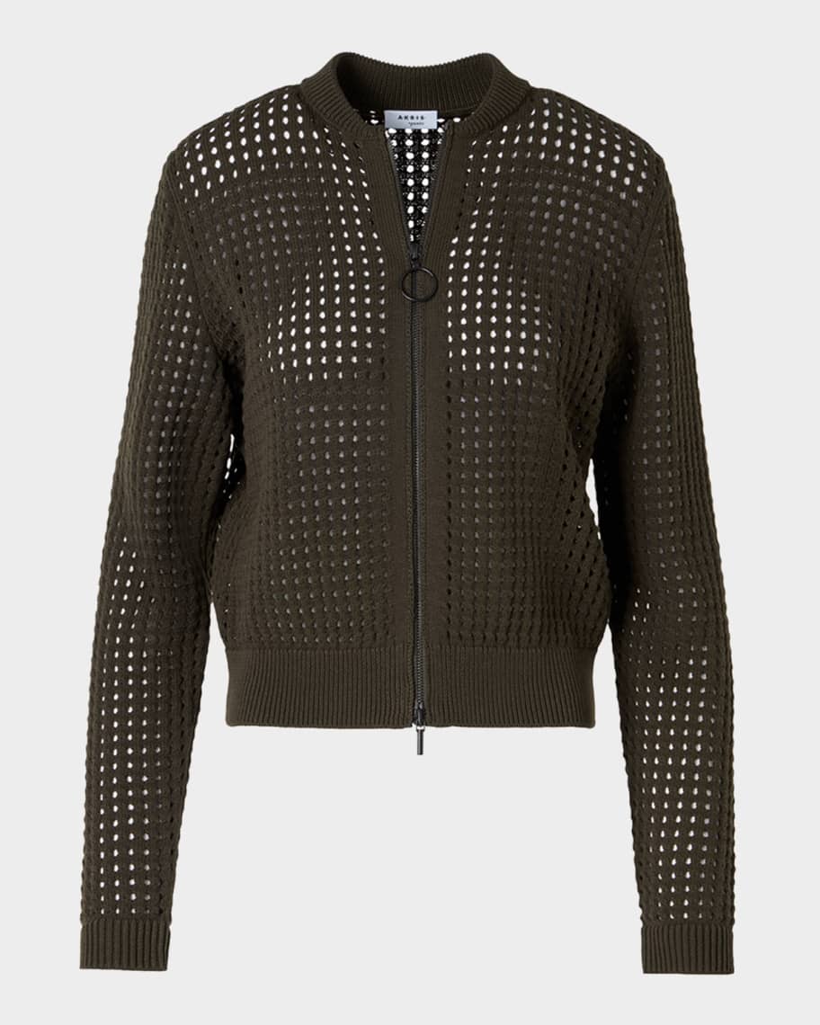 Akris punto Chunky Cotton Mesh Zip Bomber Cardigan | Neiman Marcus