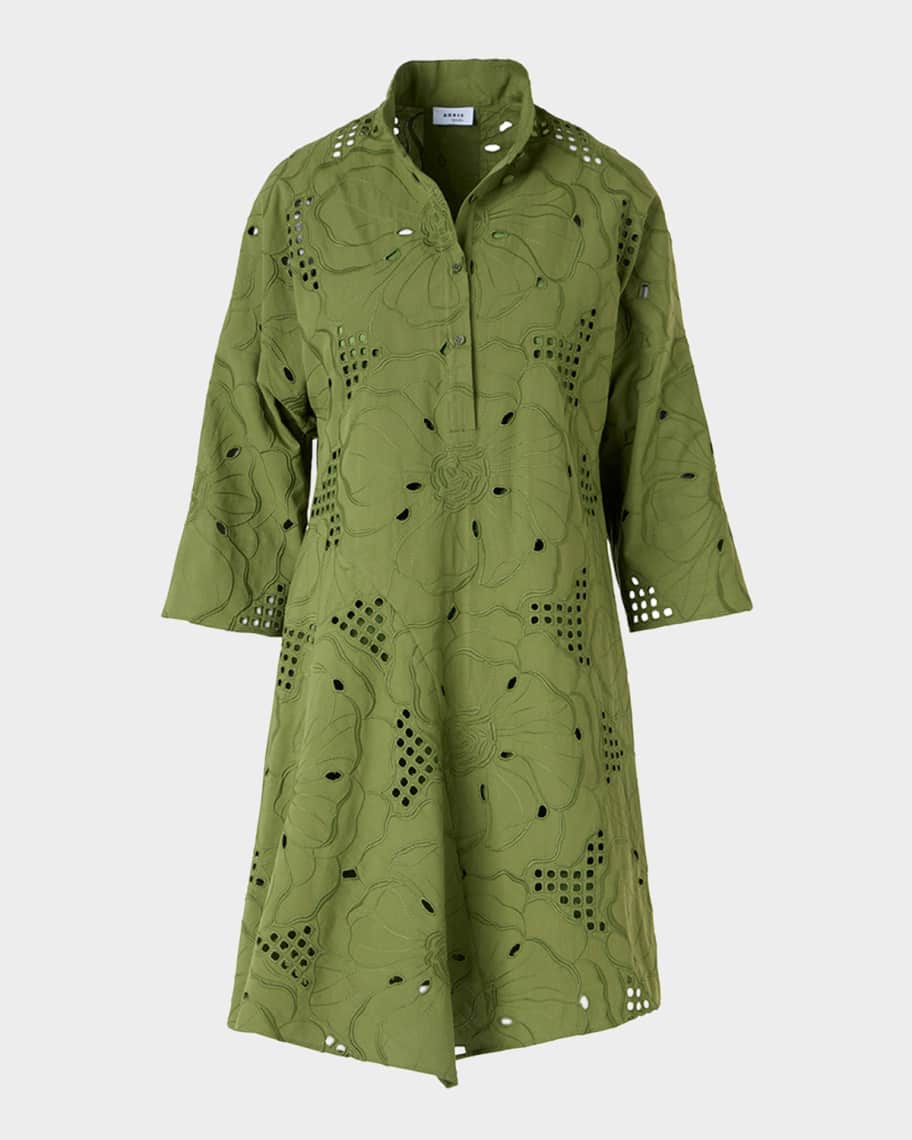 Akris punto Floral Eyelet Embroidered Asymmetric Mini Shirtdress