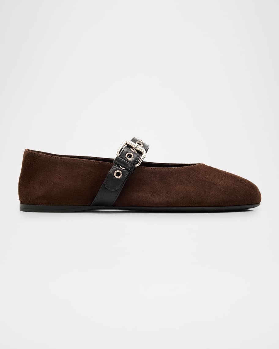 Miu Miu Suede Mary Jane Ballerina Flats | Neiman Marcus