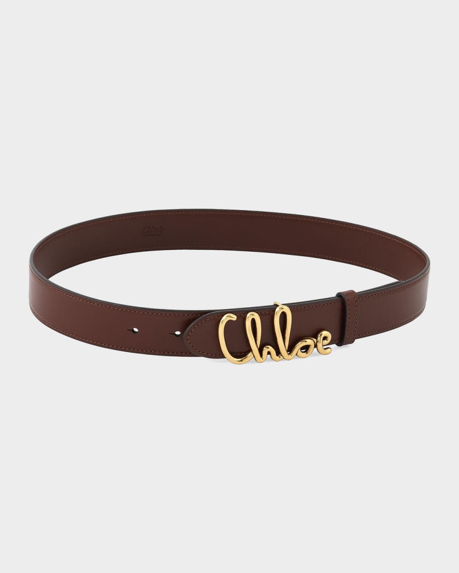 Chloe ネイビー ベージュ ストライプ ポンチョ レザーベルト Chloe Iconic Logo Leather Belt | Neiman Marcus