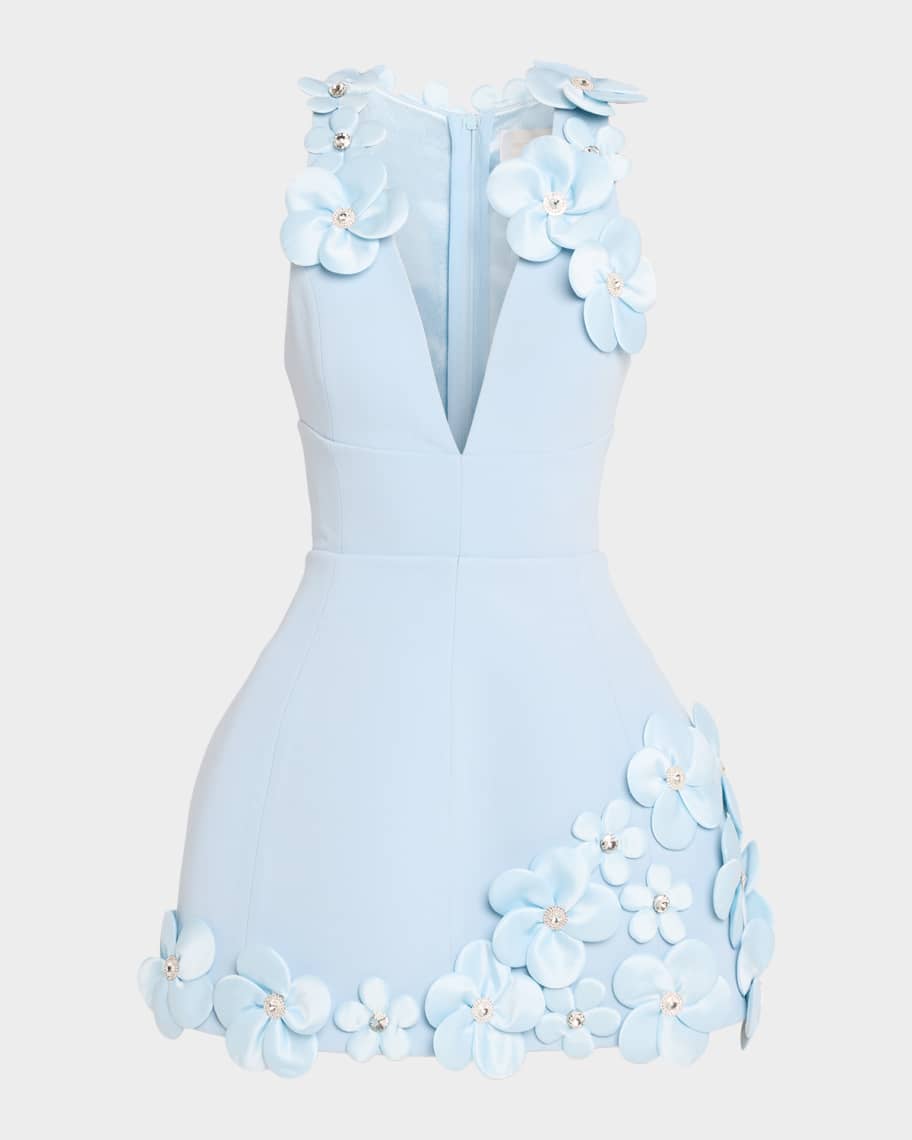 estelle short sleeve corset dress Bronx Banco Estelle Deep V-Neck Floral Applique Mini Dress