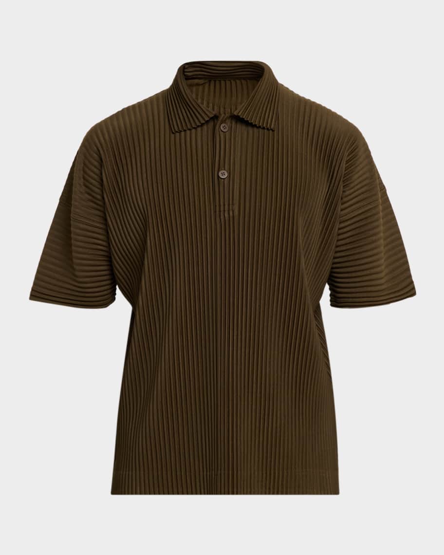 Homme Plisse Issey Miyake Men's Ribbed Quick-Dry Polo | Neiman Marcus