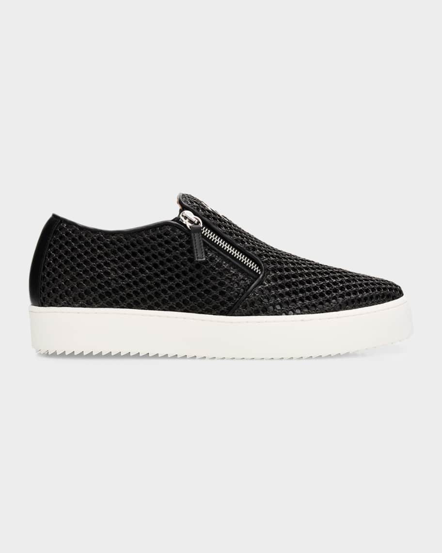Giuseppe Zanotti Men's Mesh & Leather Double-Zip Sneakers | Neiman