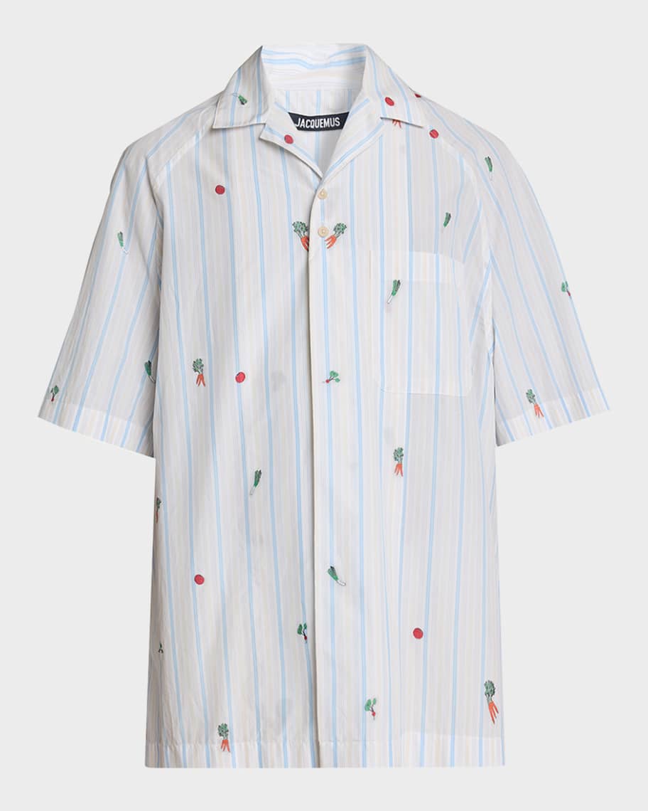 Jacquemus Men's Vegetable Stripe Cotton Short-Sleeve Shirt