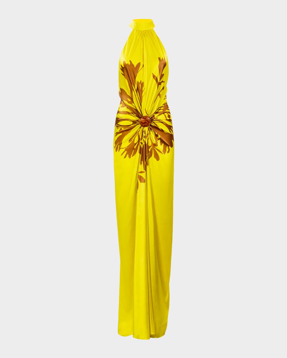 Silvia Tcherassi Koori Gathered Silk Halter Maxi Dress | Neiman Marcus