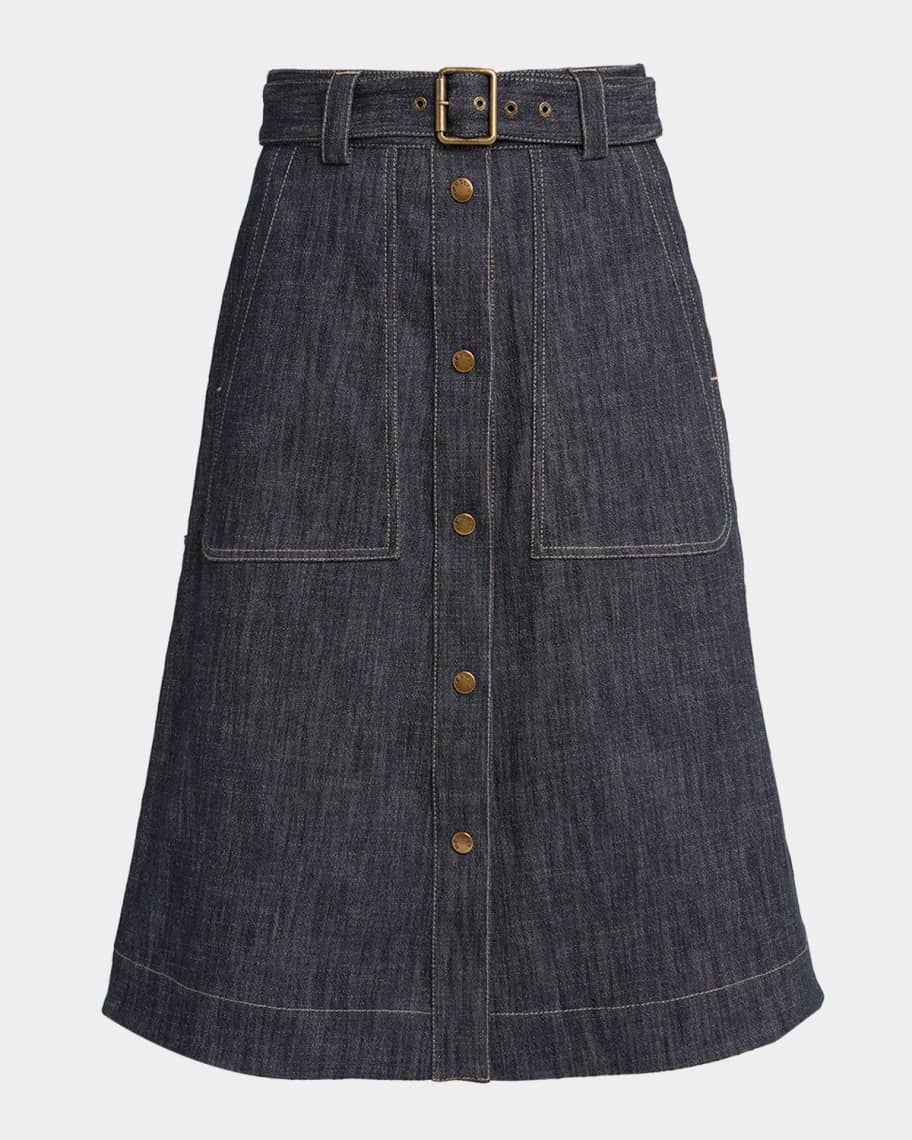 Moncler Belted Denim Utility Skirt | Neiman Marcus
