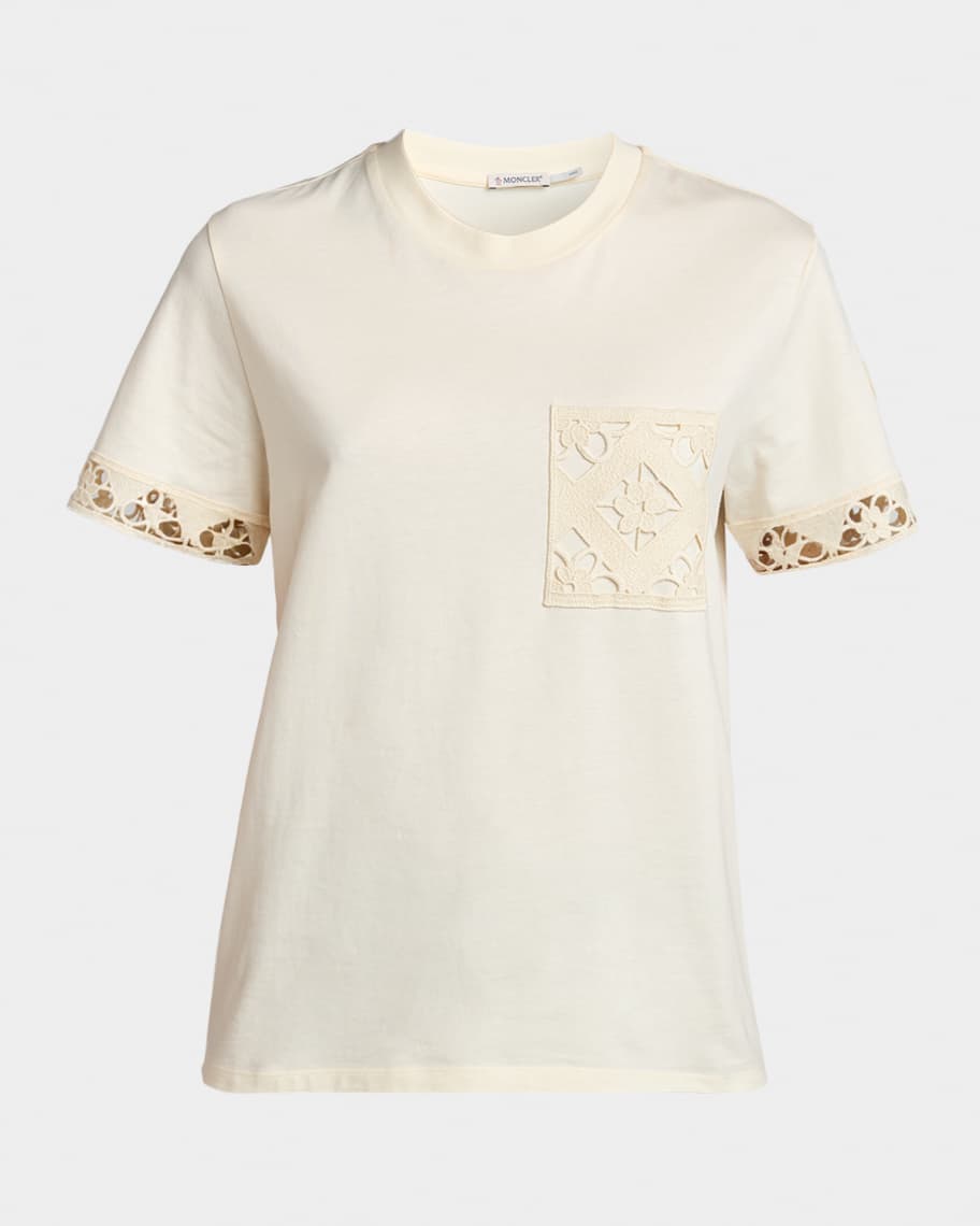Moncler Short-Sleeve Crochet-Trim T-Shirt | Neiman Marcus