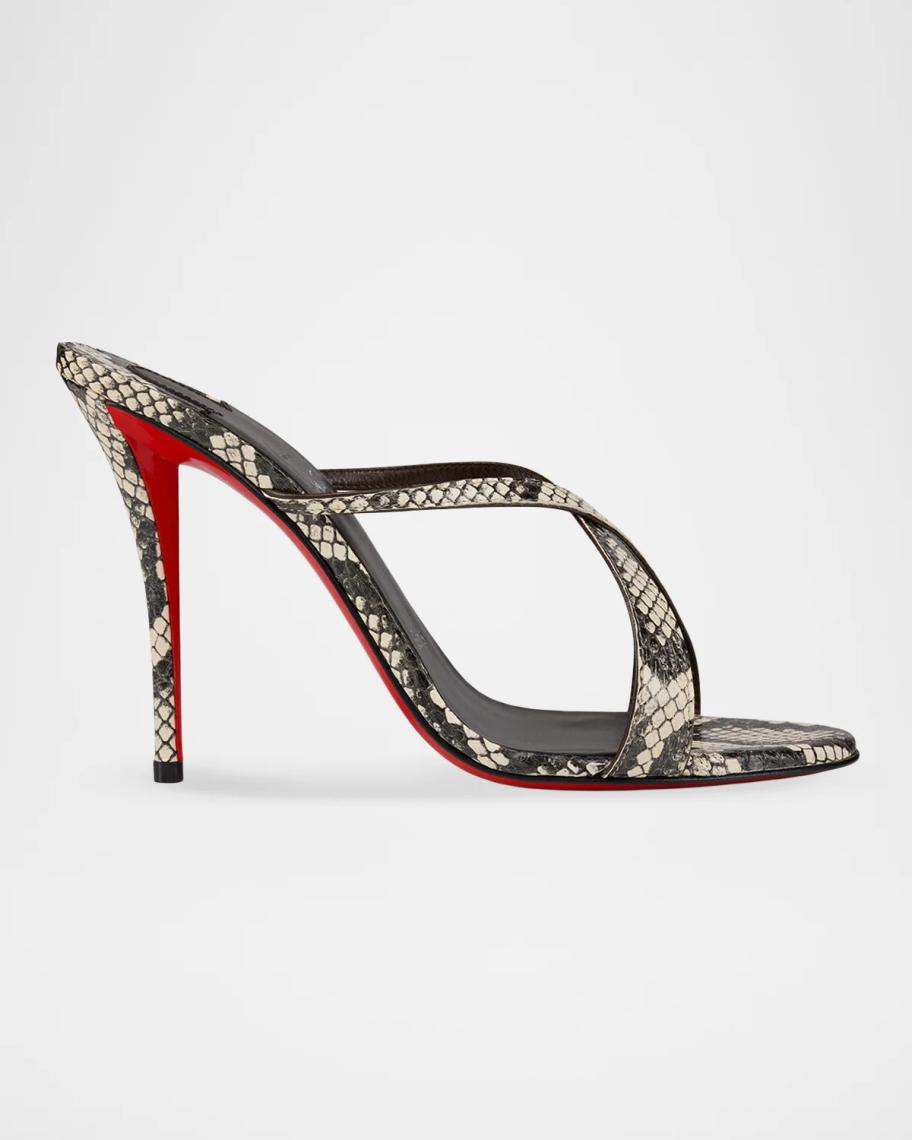 Christian Louboutin 100mm Mulazee Snake Leather Crisscross Sandals