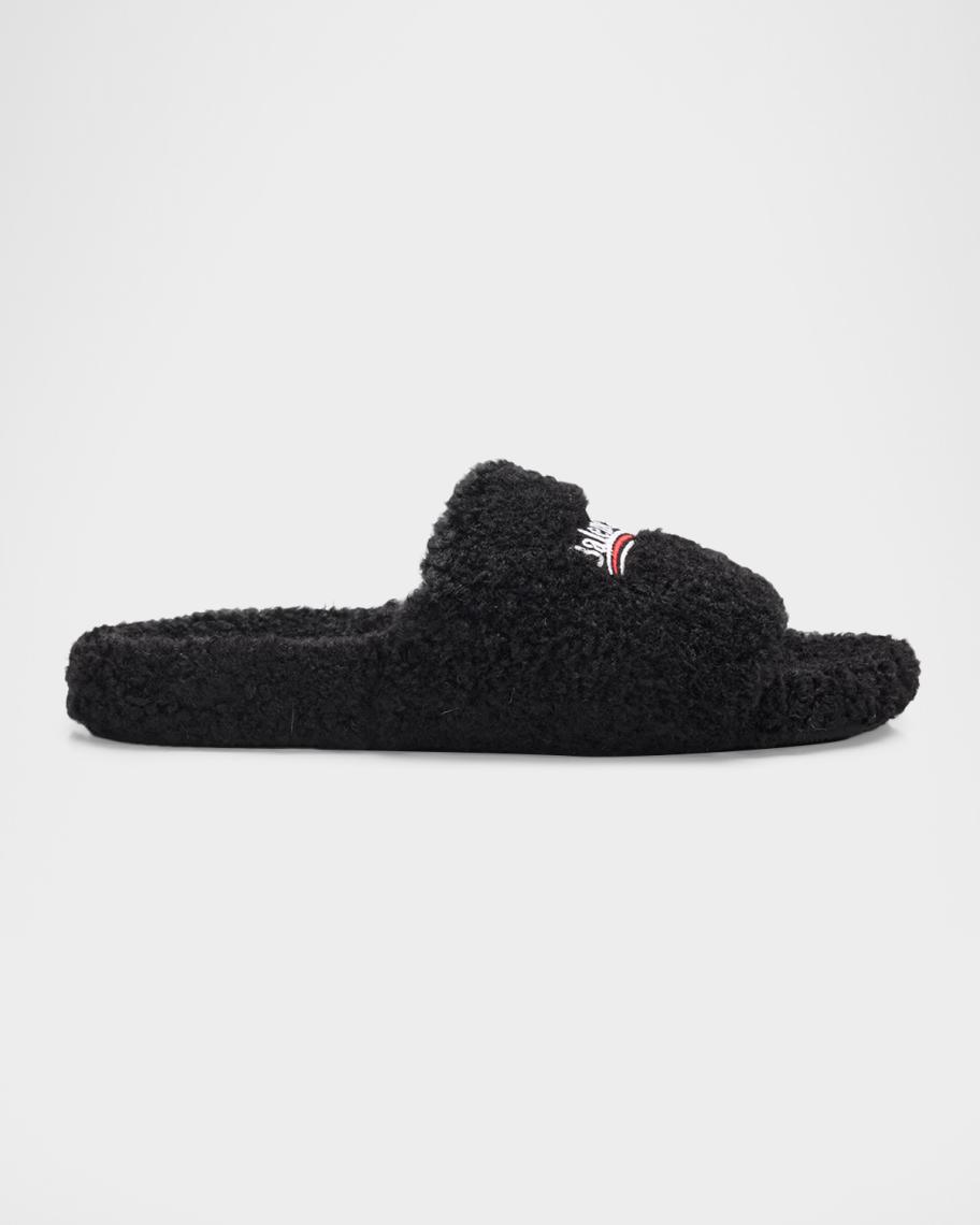 Balenciaga Men's Furry Slide Sandals | Neiman Marcus