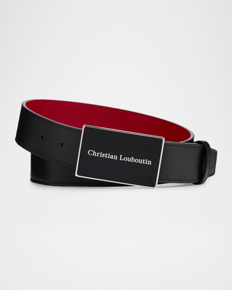 Christian Louboutin メンズベルト Christian Louboutin Men's Canopy Logo Plate Leather Belt | Neiman