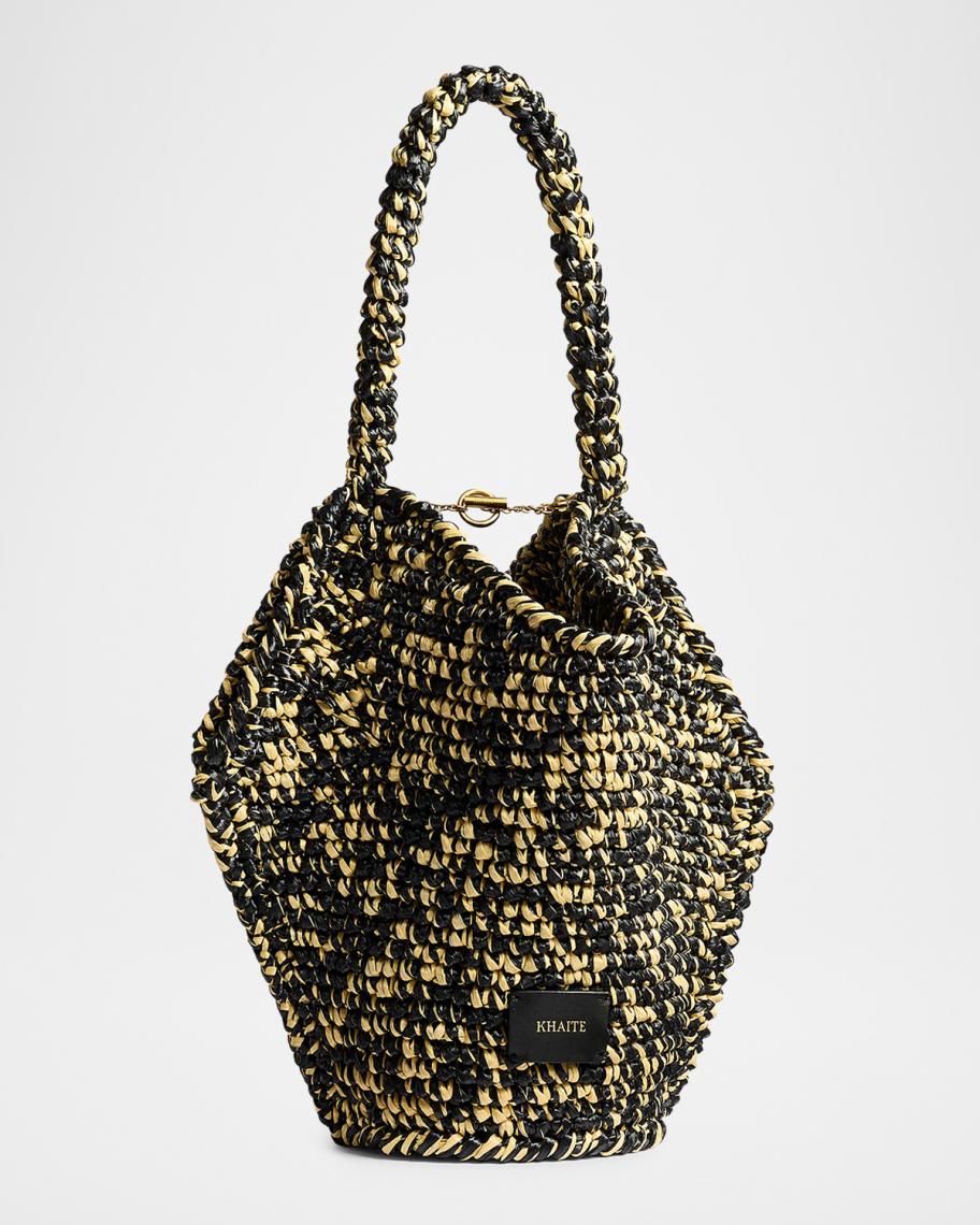 Khaite Lotus Mini Raffia Top-Handle Bag | Neiman Marcus